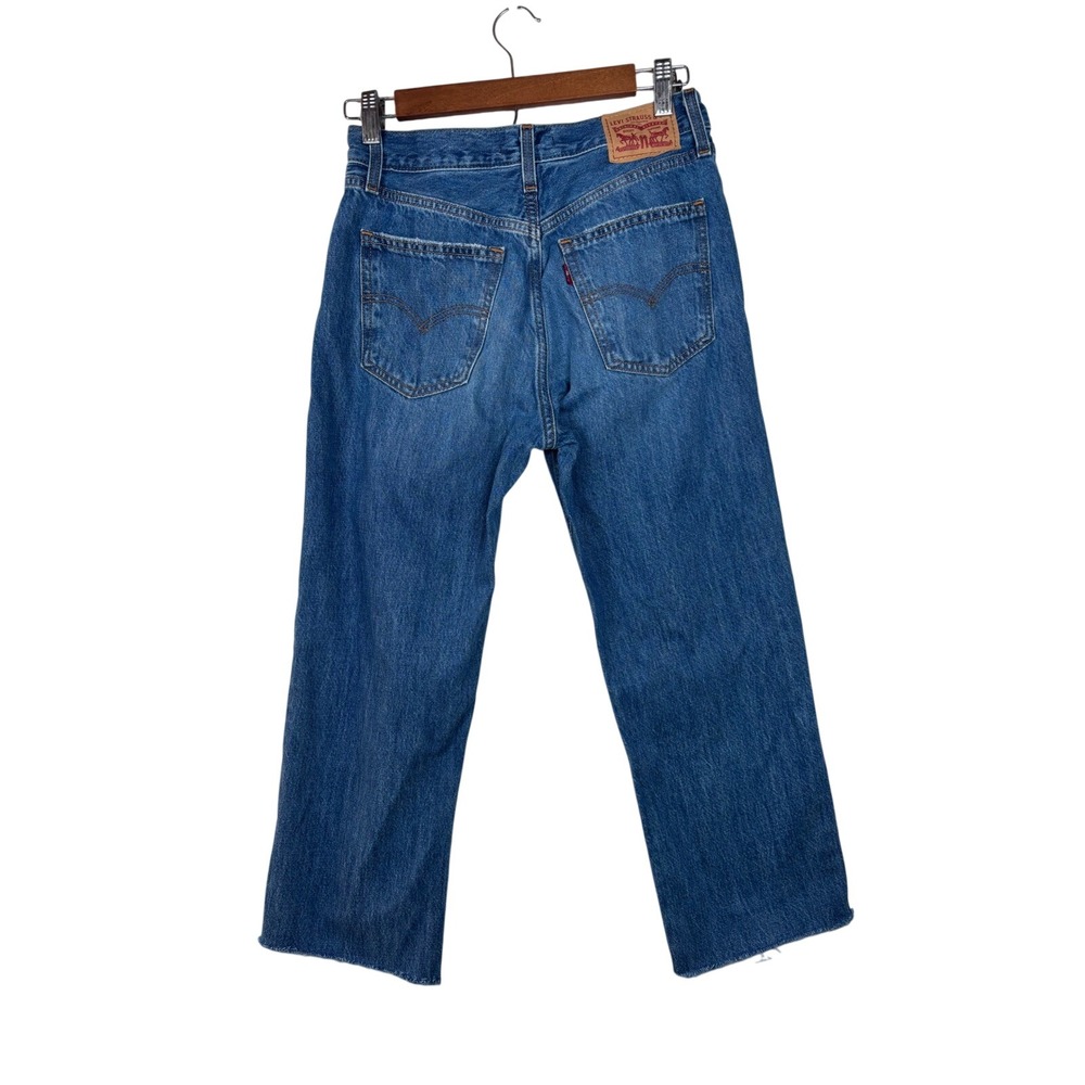 Levi's Low Pro Straight Leg Jeans Women's Size 25 Blue Distressed Ripped - Picture 2 of 16